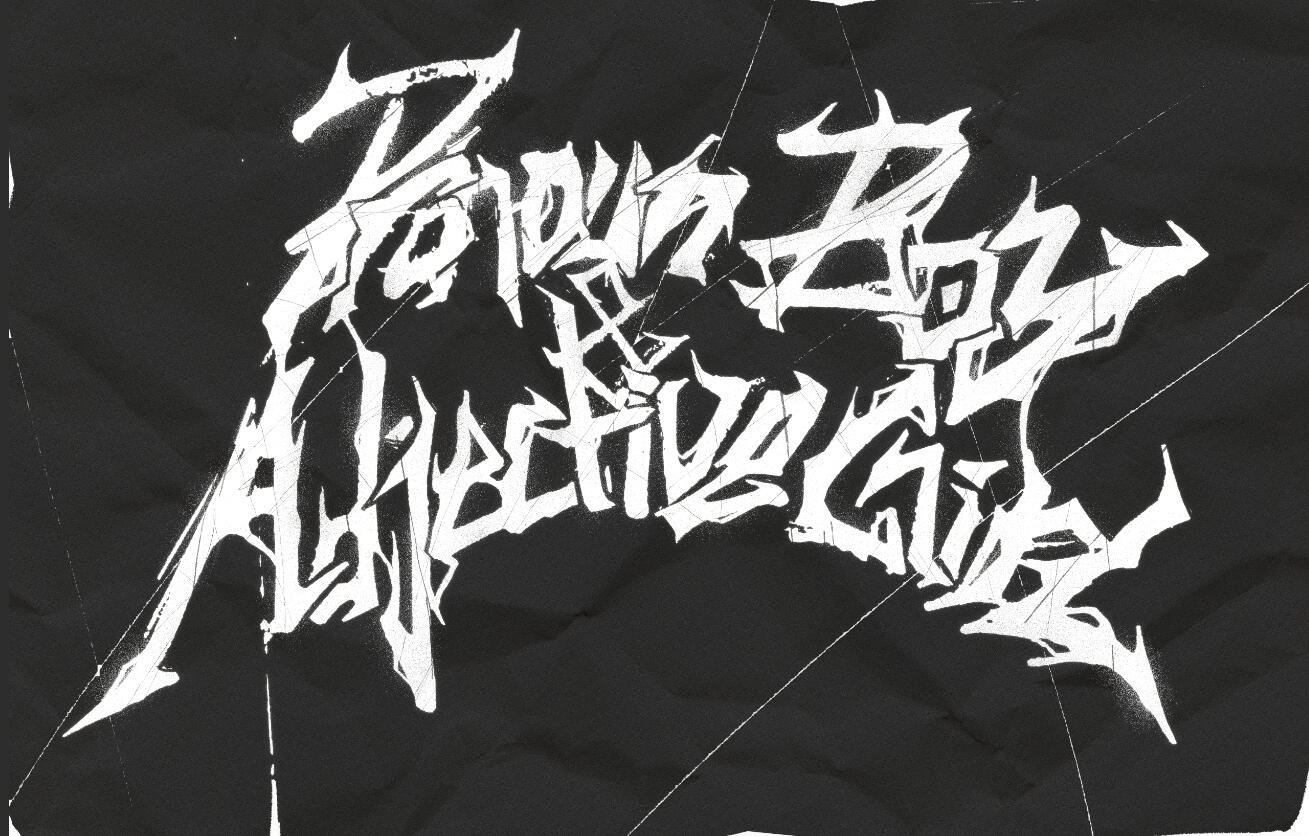 Wordmark Signage for "Pronoun Boy & Adjective Girl"